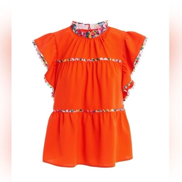 Crosby by Mollie Burch Blakely colorful bright orange tiered ruffle blouse small - Picture 2 of 10